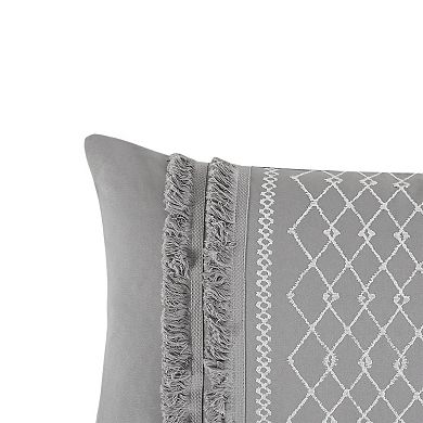 INK+IVY Bea Removable Cover Embroidered Geometric Cotton Canvas Oblong Throw Pillow
