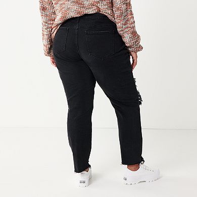Juniors' Plus Size SO® Destructed High-Rise Mom Jean