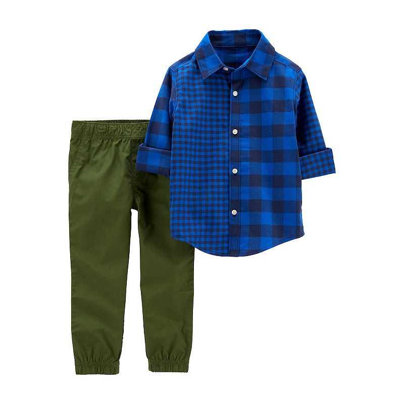 Toddler Boy Carters Plaid Striped Button-Front Shirt & Pants Set, Toddler 
