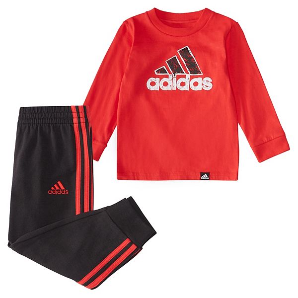 Baby Boy adidas Cotton Long Sleeve Logo Tee & Jogger Pants Set