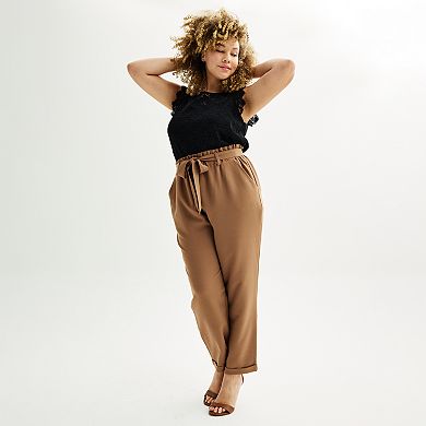 Juniors' Plus Size SO® High-Rise Paperbag Tapered Leg Pants