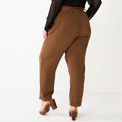 Juniors' Plus Size SO® High-Rise Paperbag Tapered Leg Pants