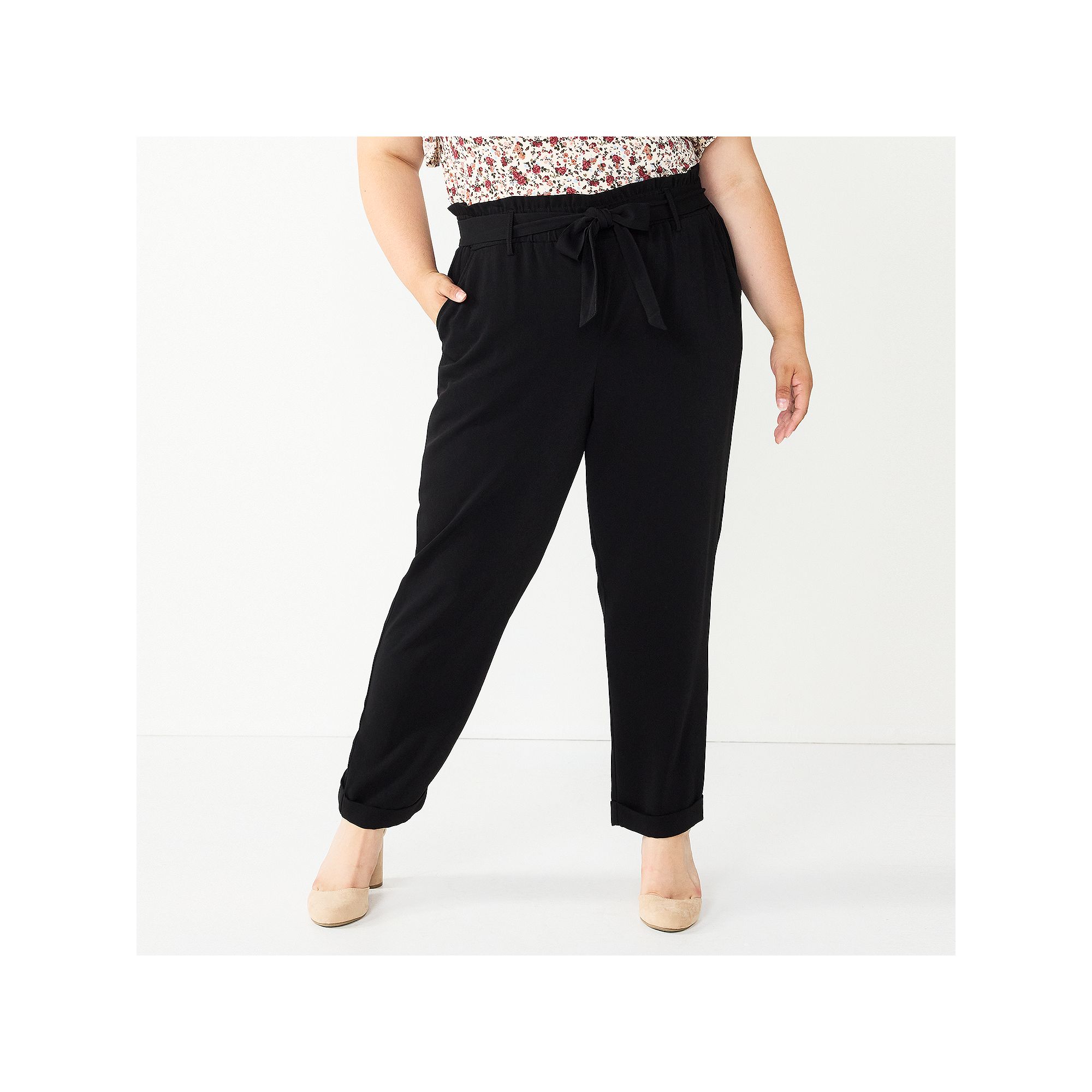 Juniors Plus Size SO® High-Rise Paperbag Tapered Leg Pants, Girls, Size: