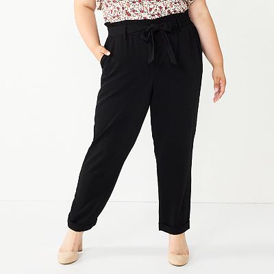 Juniors Plus Size So High Rise Paperbag Tapered Leg Pants Girl s Size 1XL Black