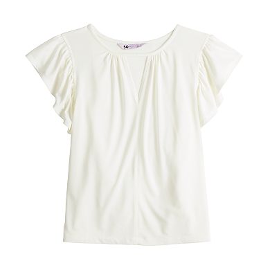 Juniors' SO® Keyhole Flutter Sleeve Top