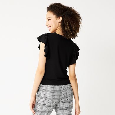 Juniors' SO® Keyhole Flutter Sleeve Top