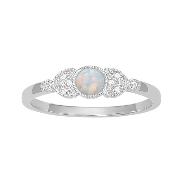 PRIMROSE Sterling Silver Beaded Cubic Zirconia White Opal Ring