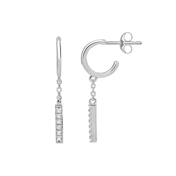 PRIMROSE Sterling Silver CHoop Cubic Zirconia Chain Bar Drop Earrings