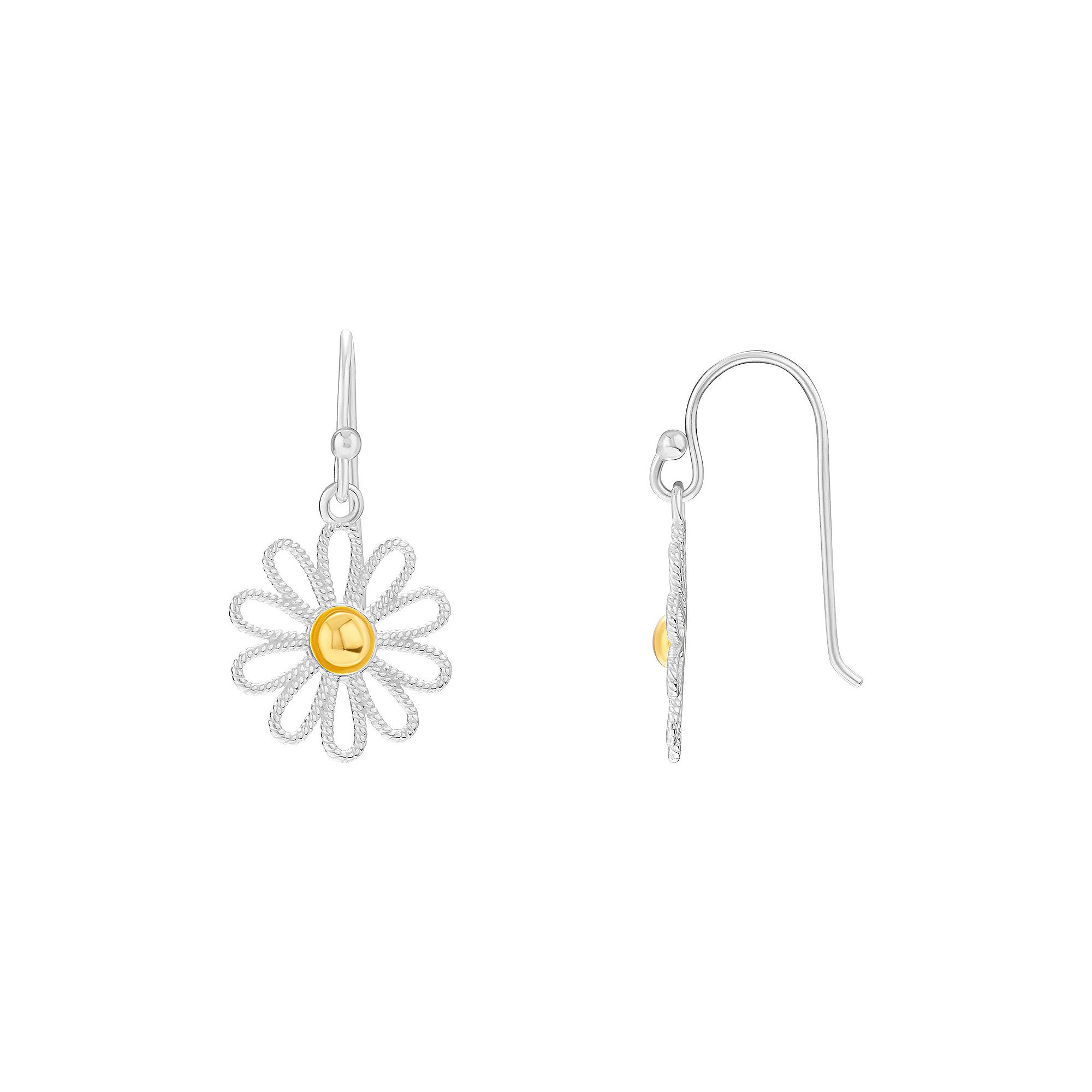 PRIMROSE Two Tone Sterling Silver Textured Flower Drop Earrings, Womens