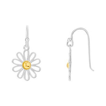 PRIMROSE Two Tone Sterling Silver Textured Flower Drop Earrings