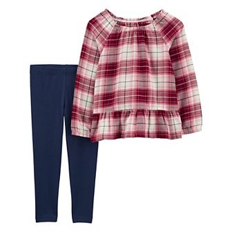 Baby Girl Carter's Plaid Ruffle Hem Flannel Top & Leggings Set