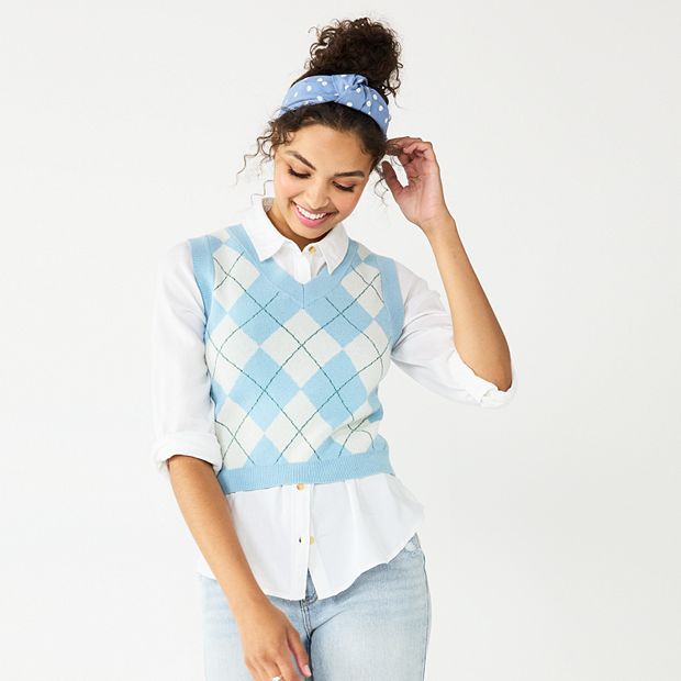 トップス IRENE Argyle Knit Vest Light Blue Argyle Golf Sweater Vest | Light Blue/White | Mens