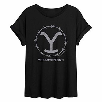 Juniors' Yellowstone Barbed Wire Y Brand Oversized Tee