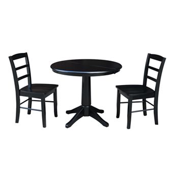 International Concepts Round Extension Dining Table & Ladderback Chair 3 pc Set