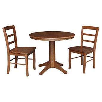 International Concepts Round Extension Dining Table & Ladderback Chair 3 pc Set