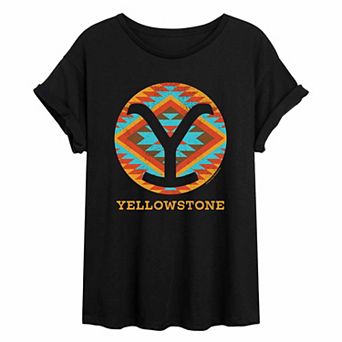 Juniors' Yellowstone Southwest Pattern Y Brand Oversized Tee