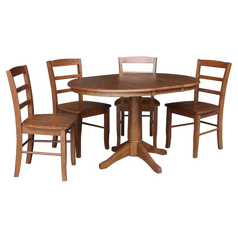 International Concepts Extension Round Dining Table & Ladderback Chair 5-pi