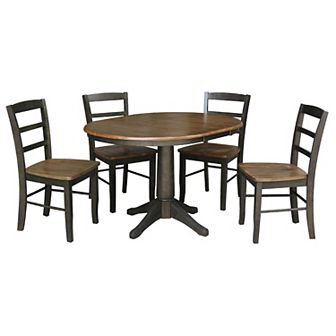 International Concepts Extension Round Dining Table & Ladderback Chair 5 pc Set