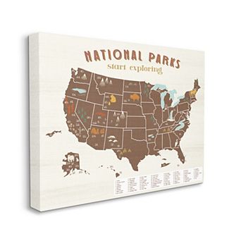 Stupell Home Decor National Parks Map Canvas Wall Art