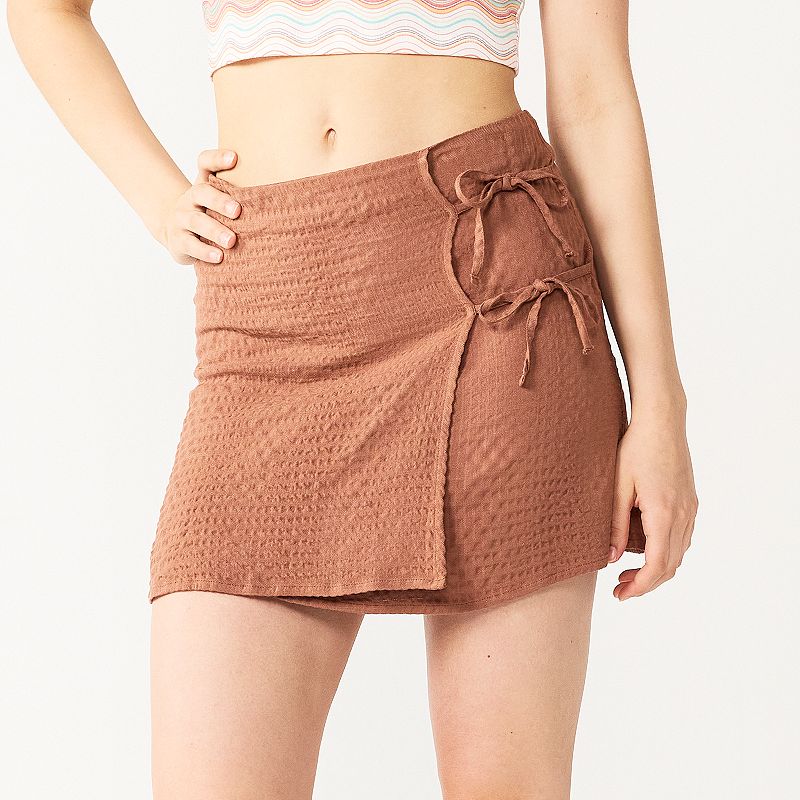 Juniors SO Double-Tie Wrap Mini Skirt, Womens, Size: XS, Med Brown