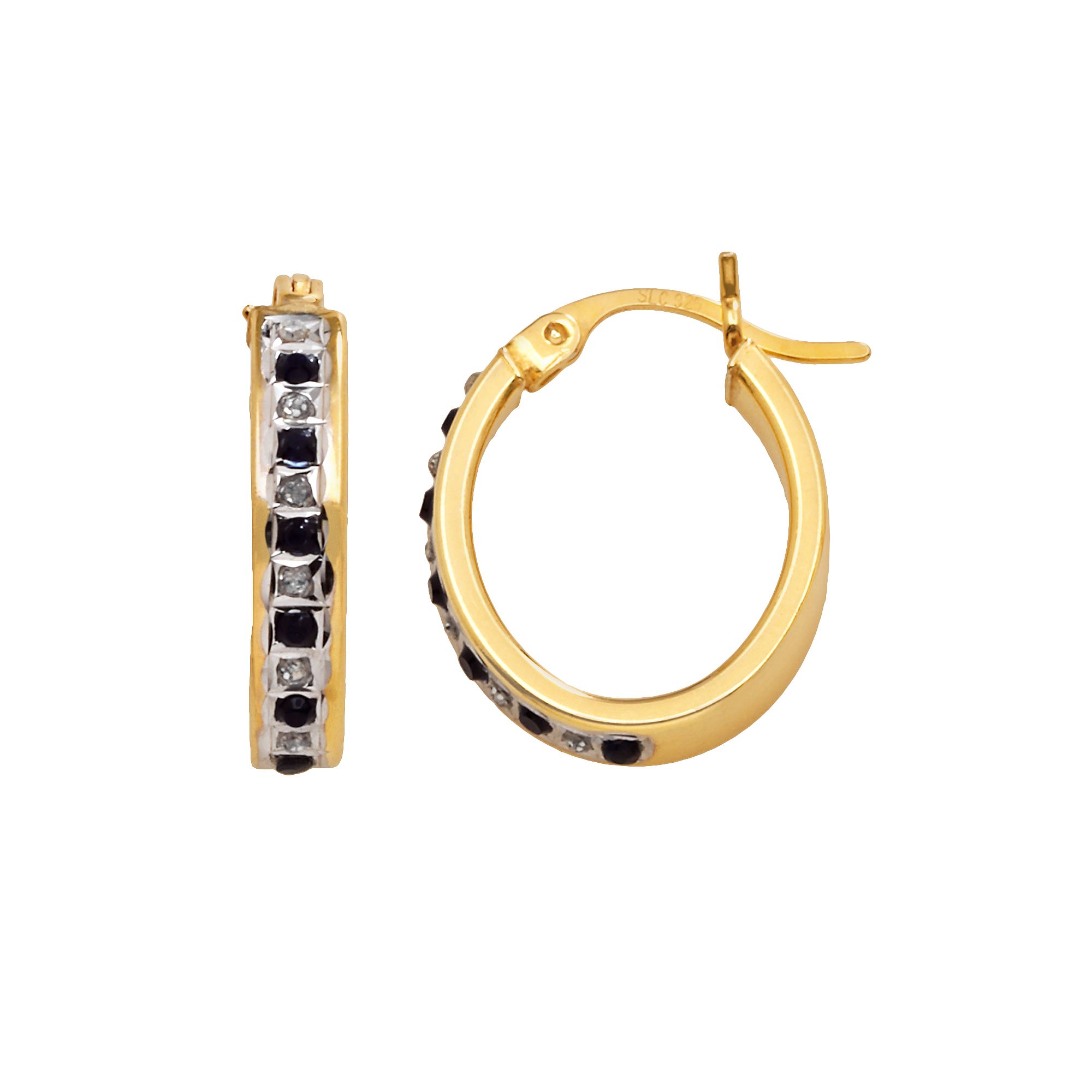 18k Gold-Over-Silver Sapphire Hoop Earrings, Womens, Yellow