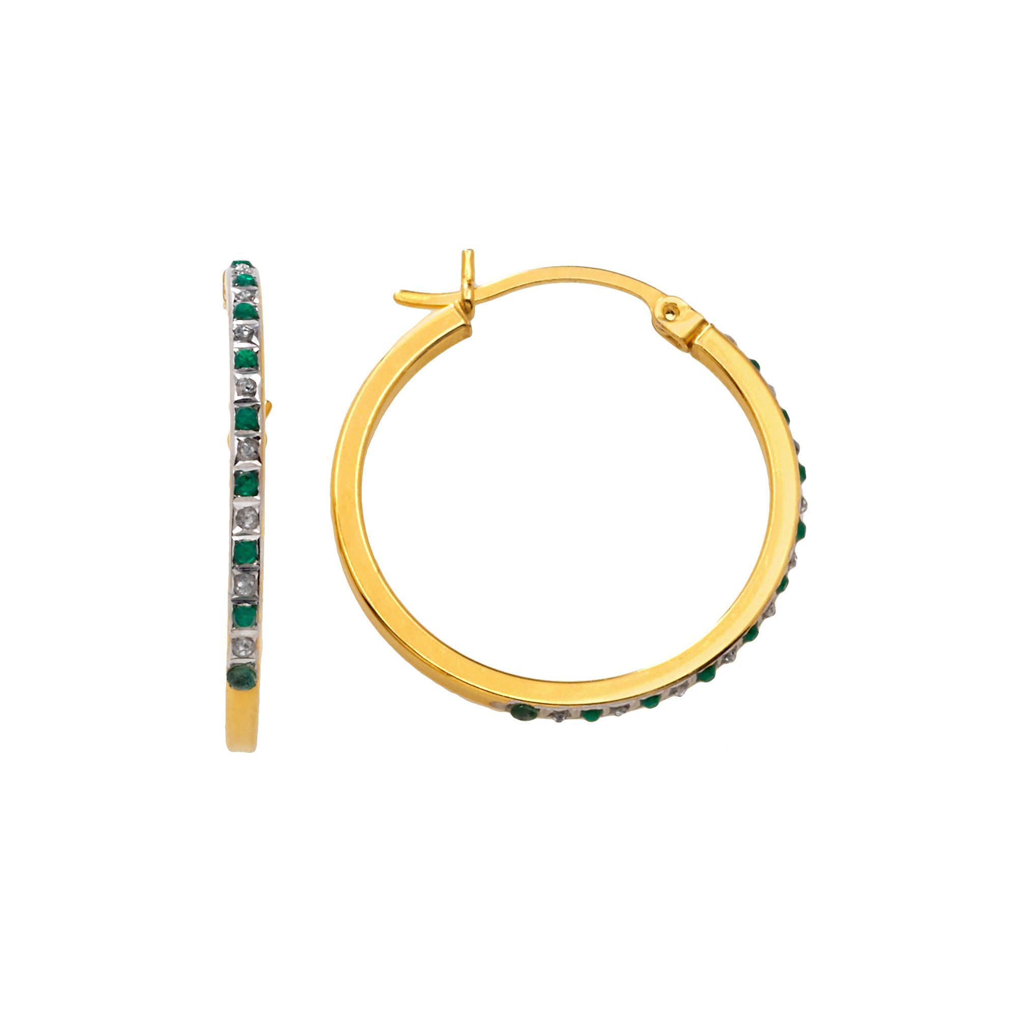 18k Gold-Over-Silver Emerald Hoop Earrings, Womens