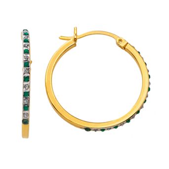 18k Gold-Over-Silver Emerald Hoop Earrings