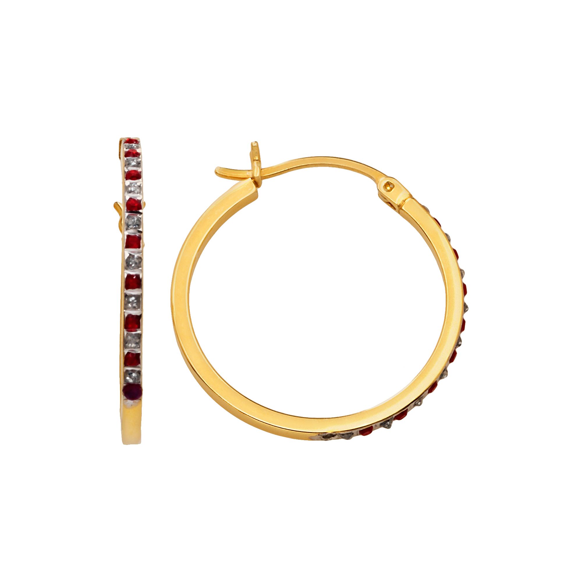 18k Gold-Over-Silver Ruby Hoop Earrings, Womens