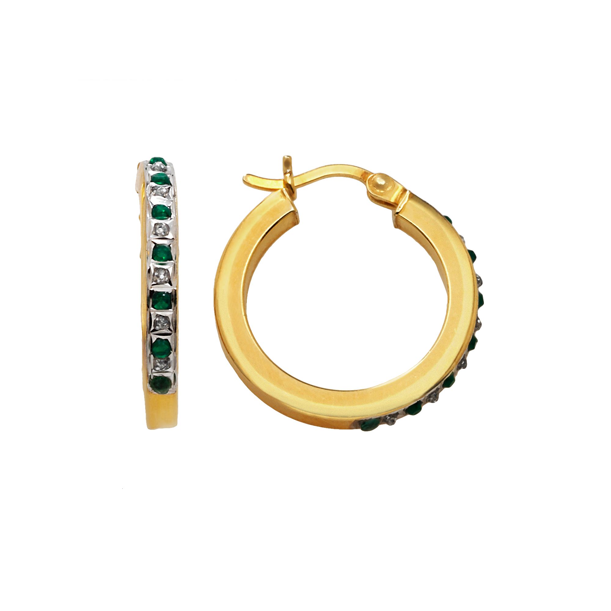 18k Gold-Over-Silver Emerald Hoop Earrings, Womens, Yellow