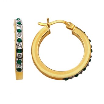 18k Gold-Over-Silver Emerald Hoop Earrings