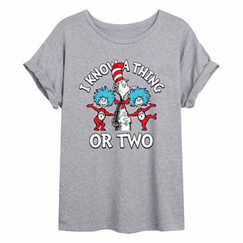 Juniors' Dr. Seuss Thing Or Two Oversized Graphic Tee