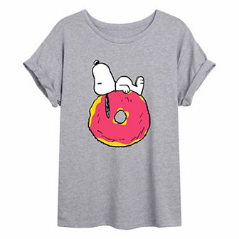 Juniors' Peanuts Snoopy Donut Oversized Tee