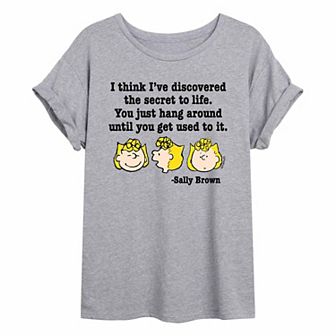 Juniors' Peanuts Sally Brown Secret To Life Oversized Tee