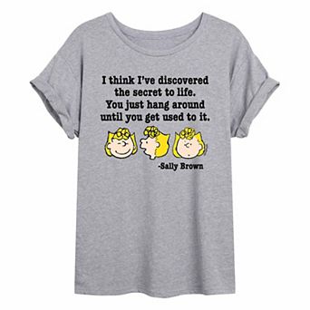 Juniors' Peanuts Sally Brown Secret To Life Oversized Tee
