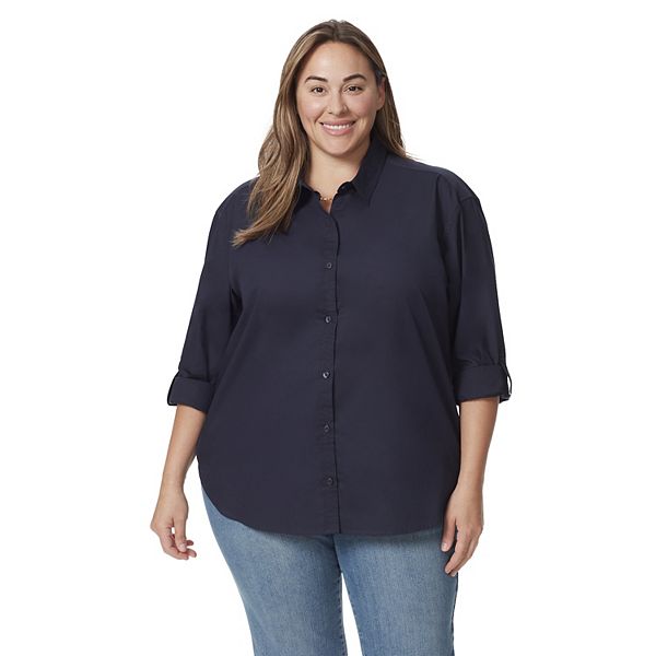 Plus Size Gloria Vanderbilt Amanda Plaid Button-Down Shirt - Midnight Affair (1X)