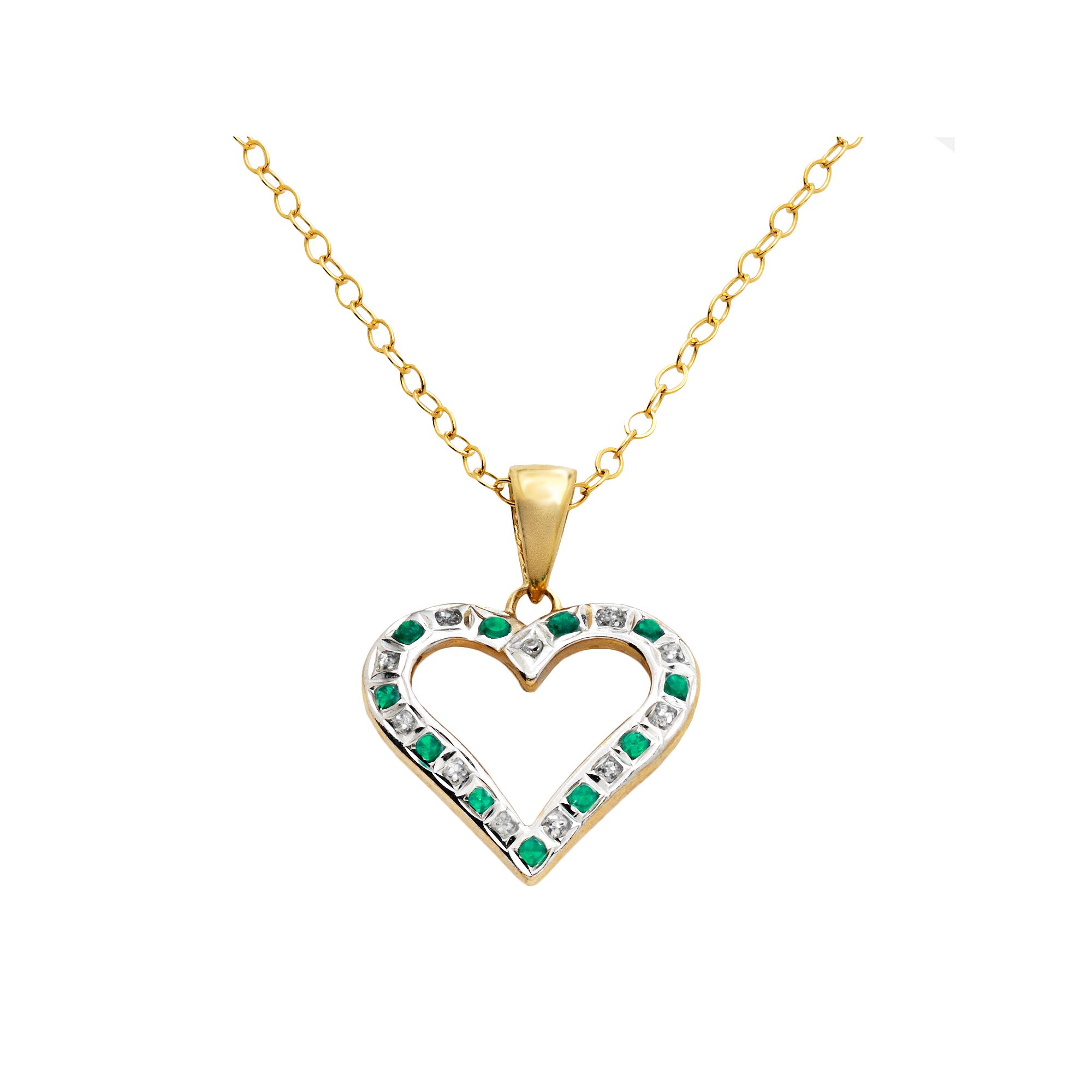 18k Gold-Over-Silver Emerald Heart Pendant, Womens