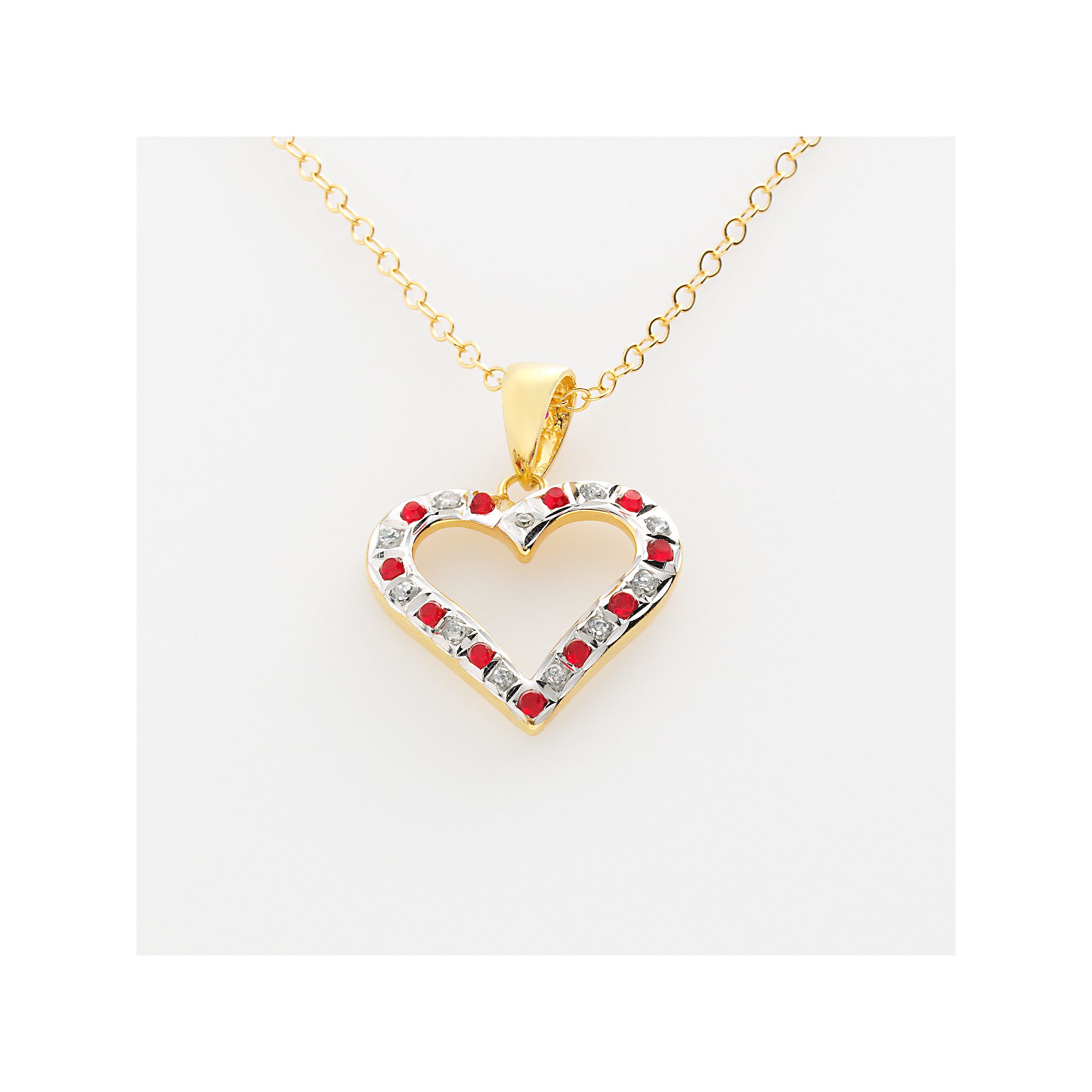18k Gold-Over-Silver Ruby Heart Pendant, Womens
