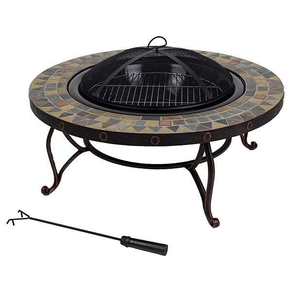 Juniper 34 In Slate Fire Pit, Degano Round Wood Burning Fire Pit
