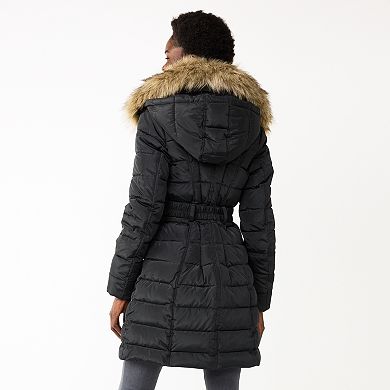 Women's Nine West Faux-Fur Collar Puffer Coat