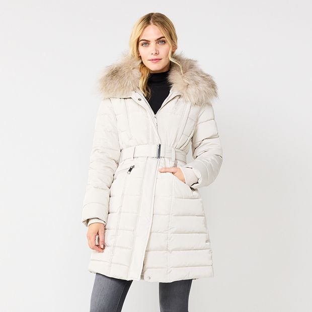 Women s Nine West Faux Fur Collar Puffer Coat