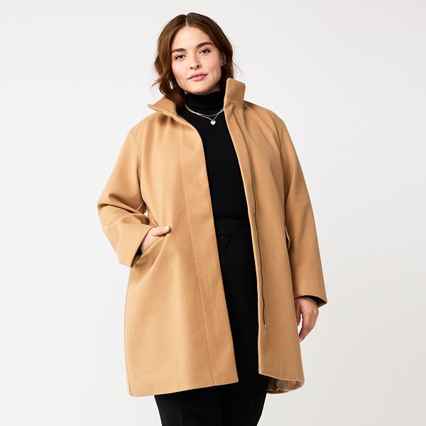 Women's Plus Size Petite Fit And Flare Long Wool Coat, 41% OFF