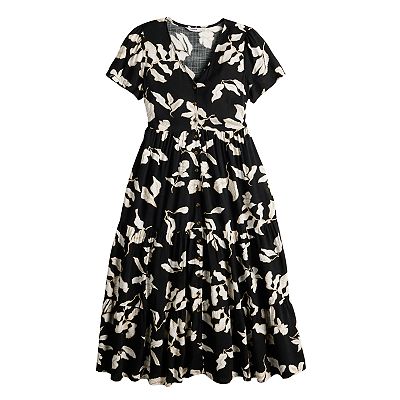 midi kaftan dress party wear Pretty Petals Floral Stripe Caftan Midi Dress M / French Vanilla