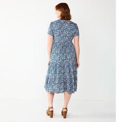 Women's Sonoma Goods For Life® Button Front Tiered Midi Dress
