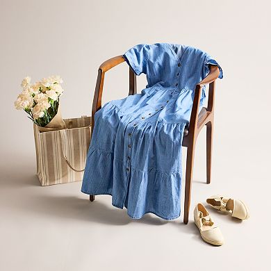 Women's Sonoma Goods For Life® Button Front Tiered Midi Dress