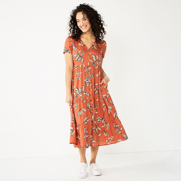 Women's Sonoma Goods For Life® Button Front Tiered Midi Dress