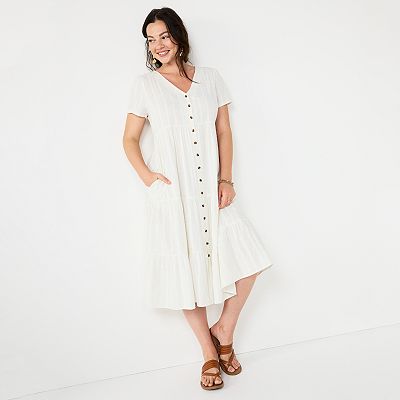 sonoma midi dress Women's Sonoma Goods For Life® Button Front Tiered Midi Dress