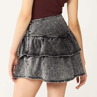 Juniors' SO® Tiered Ruffled Denim Mini Skirt