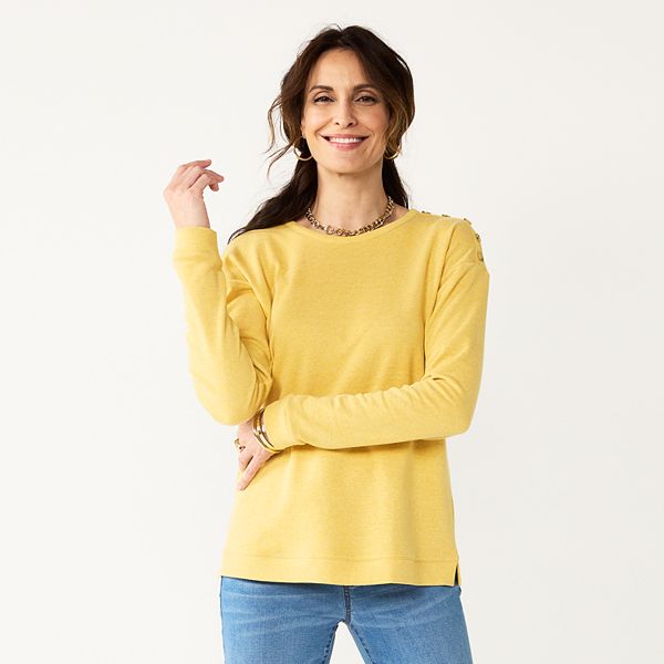 Petite Croft & Barrow® Button Shoulder Sweatshirt