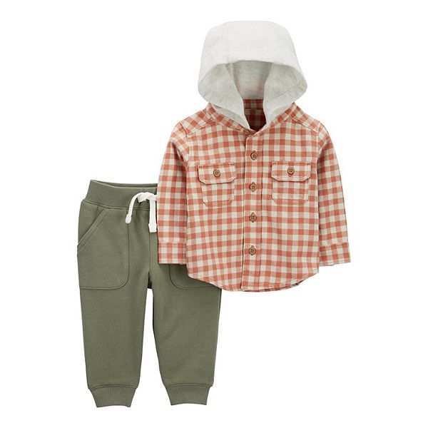 Baby Boys Carter's 2Piece Plaid Hooded Shirt & Fleece Pants Set