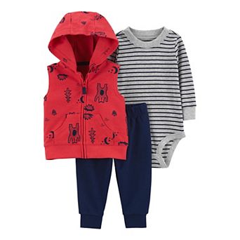 Baby Boy Carter's Woodland Little Vest, Striped Bodysuit, & Jogger Pants Set